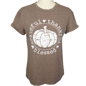 Grateful Thankful Blessed Fall Thanksgiving Pumpkin Tee Shirt Size Small